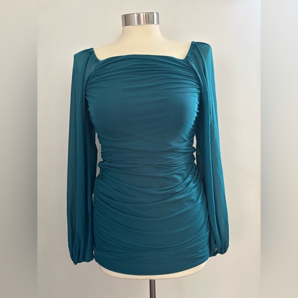 Elegant Teal Long Sleeve Women's Homecoming Dress - Picture 1 of 3